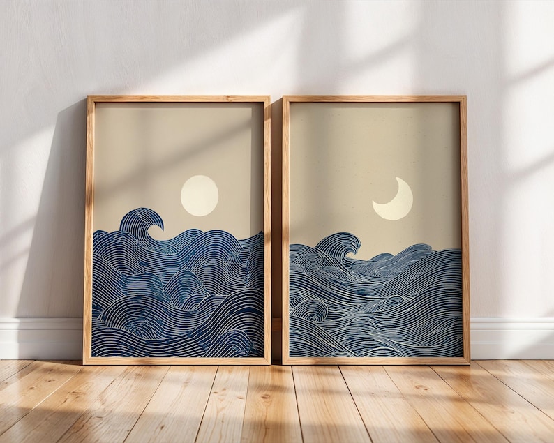 Photography Design - 2pcs Japandi Minimalist Moon Crescent Canvas