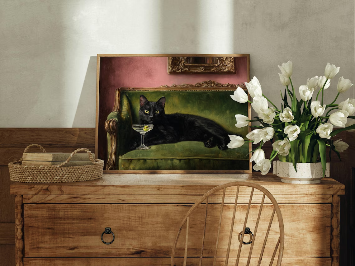 Black Cat Martini Oil Painting - Photography Hobby บทวิจารณ์และราคา