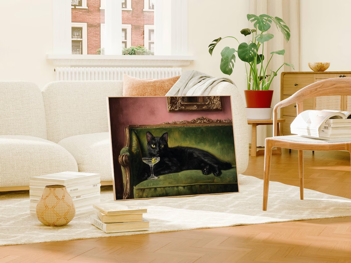 Black Cat Martini Oil Painting - Photography Hobby บทวิจารณ์และราคา